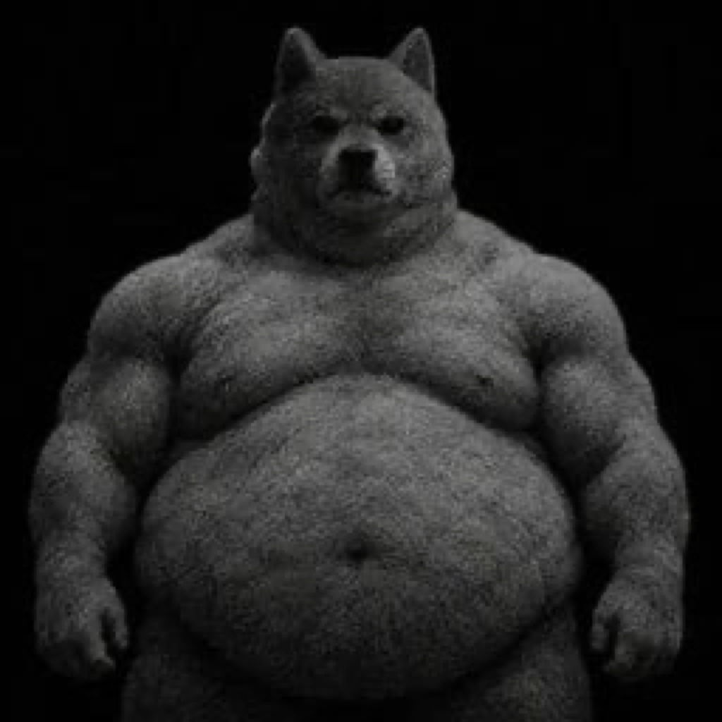 The dog, standing in the dark.